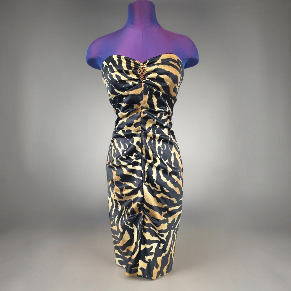 Y2K Xscape by Joanna Chen Strapless Tiger Print Ruched Cocktail Dress Size 6